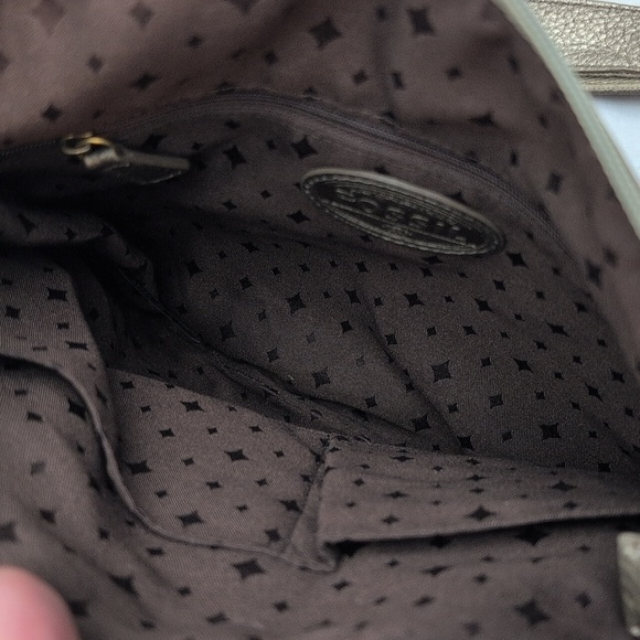 Vintage Authentic Fossil Metallic Gold Pebbled Leather Crossbody Shoulder Bag - Picture 5 of 7